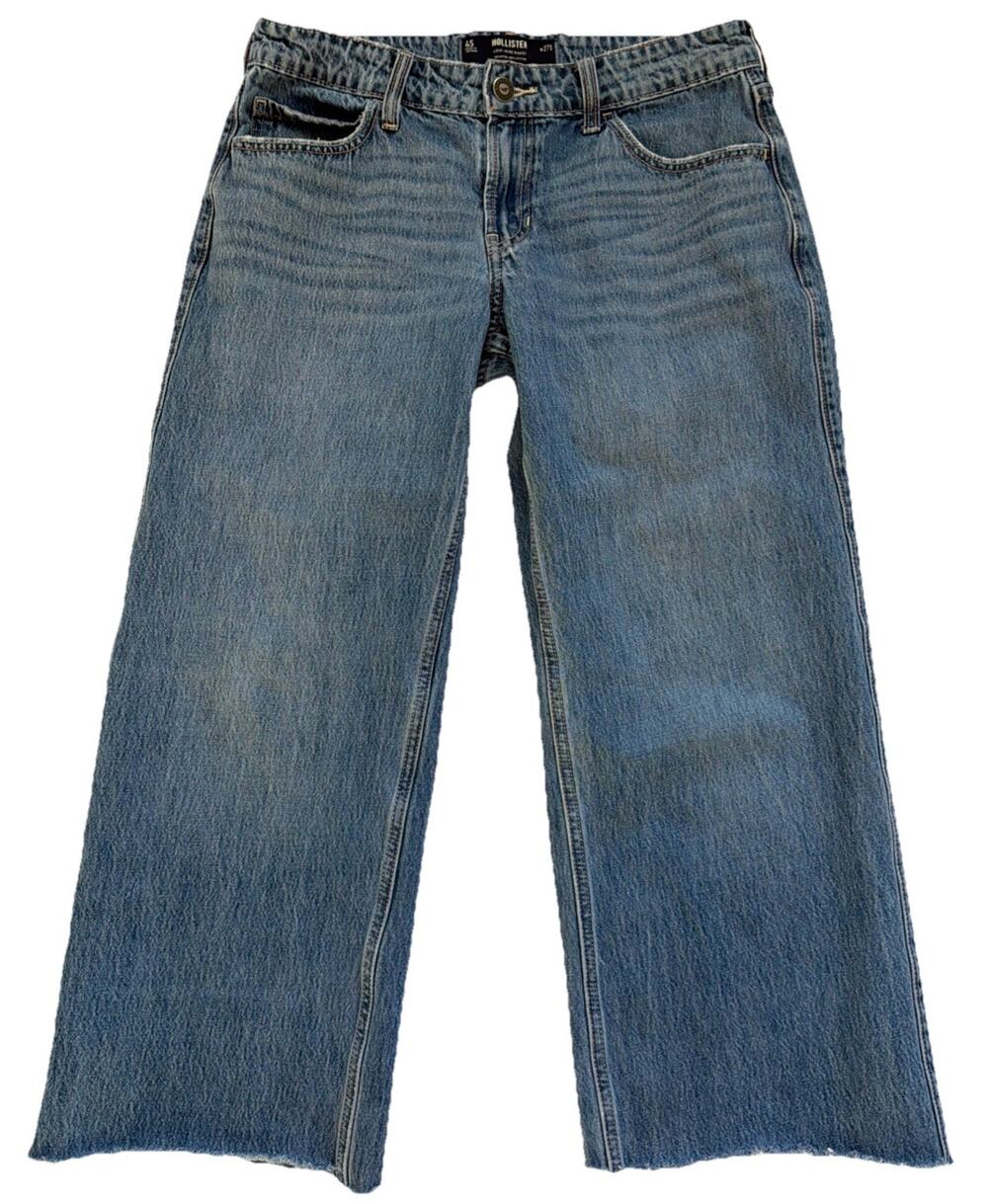 Hollister Low-Rise Baggy Jeans Size 4 Short Wide Leg DIY Frayed Hem Cotton Y2K